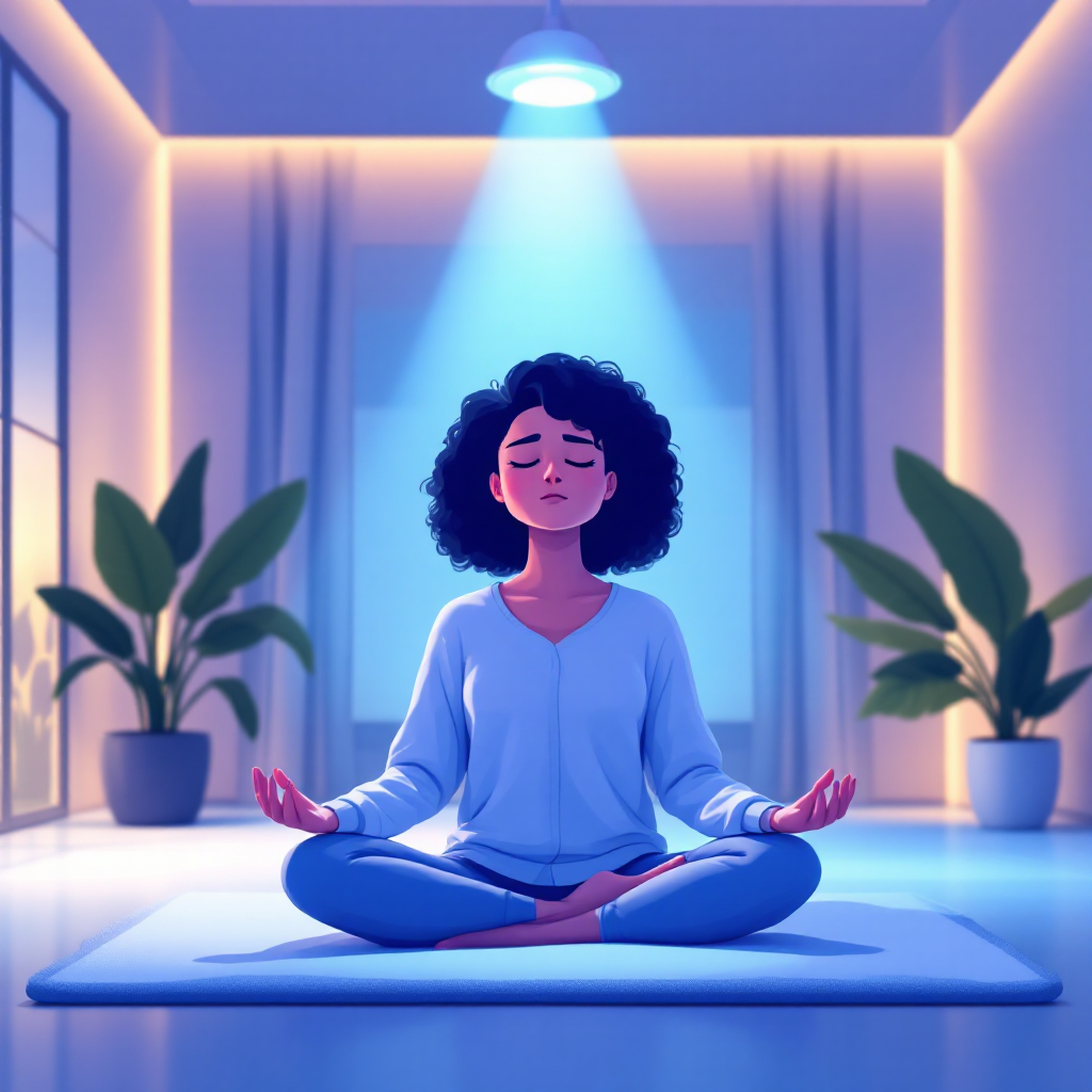 Woman relaxing with a book in a bright wellness space